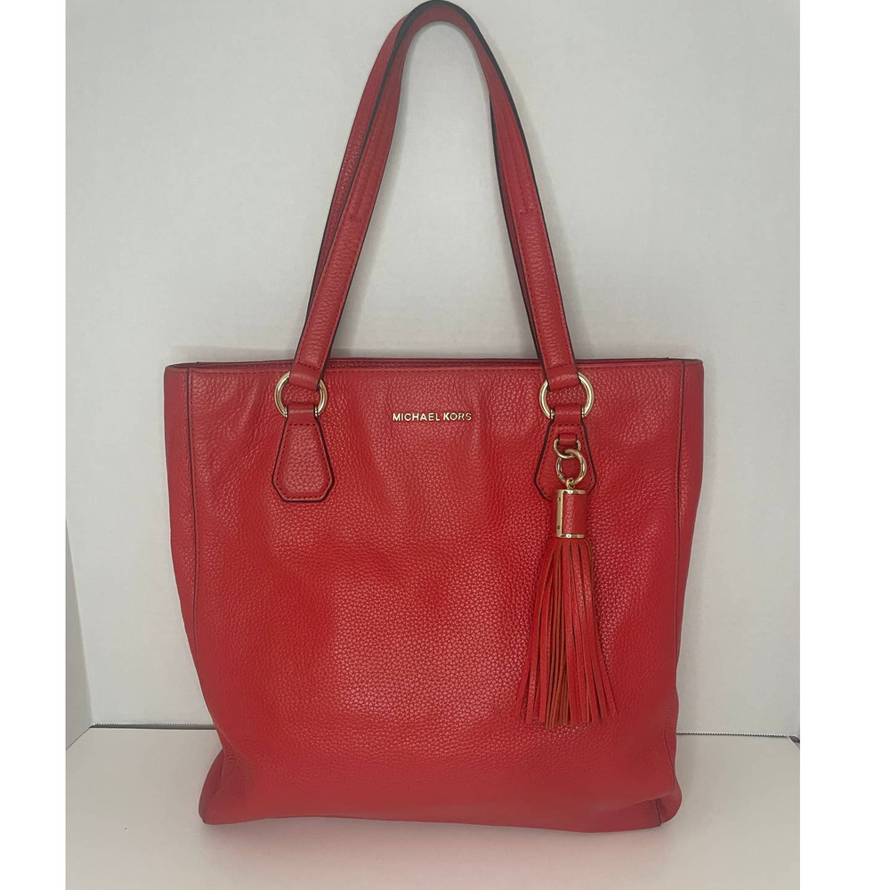 Michael Kors Pebbled Leather Bedford Tote Shoulder Bag Purse W/ Tassel